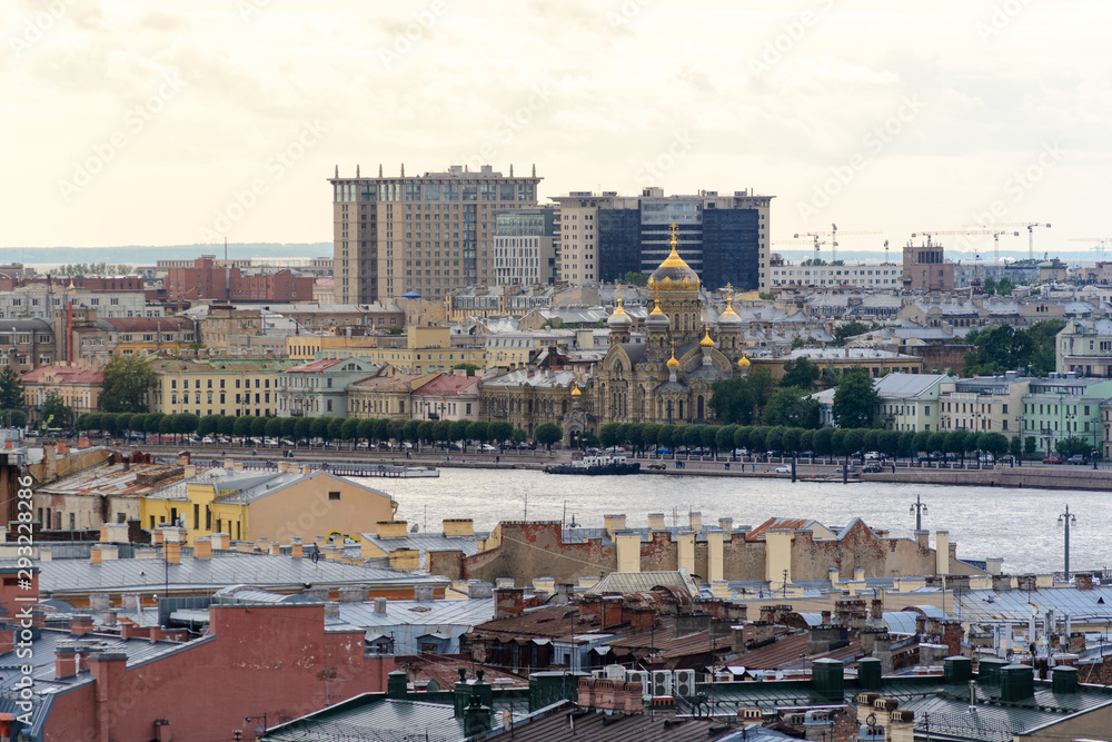 The river banks of the city center of Saint Petersburg, a beautiful artistic and historic place in Russia. 