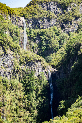 Huge waterfall in the middle of a levada - Madeira  Portugal