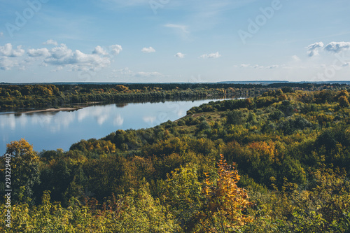 View of the river Vyatka in Kirov, Russia. Sunny autumn day. Beautiful landscape.