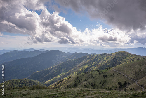 Landscapes of the French Alps, mountains, peaks, altitude of about 1000 meters above sea level