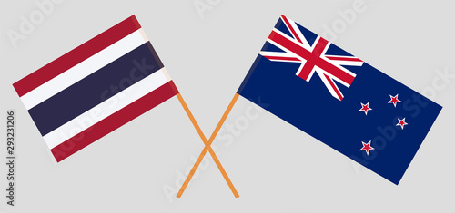 Thailand and New Zealand. Crossed Thai and New Zealand's flags