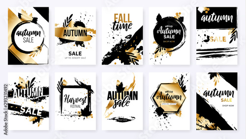 Set of autumn sale posters in luxurious style.