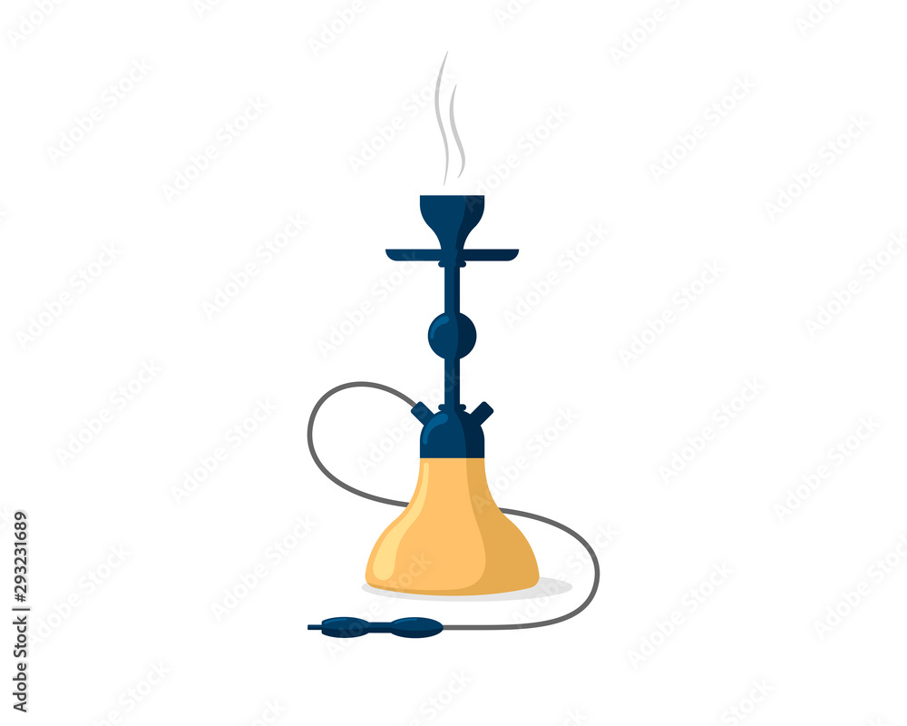 Smoking hookah emblem. Shisha banner. Nargile Hubbly Bubbly smoke pipe and  relaxation. Lounge cafe bar and menu hooka flat illustration Stock Vector |  Adobe Stock