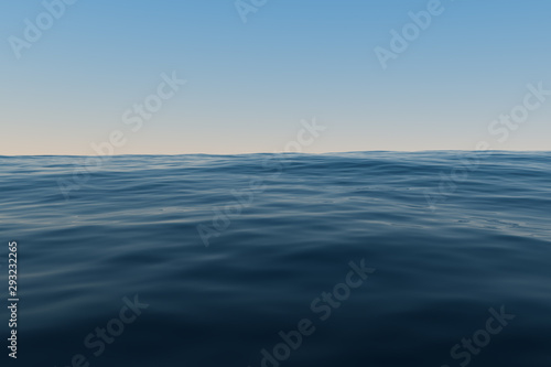 Clear blue ocean background, gradient water surface, 3d rendering.