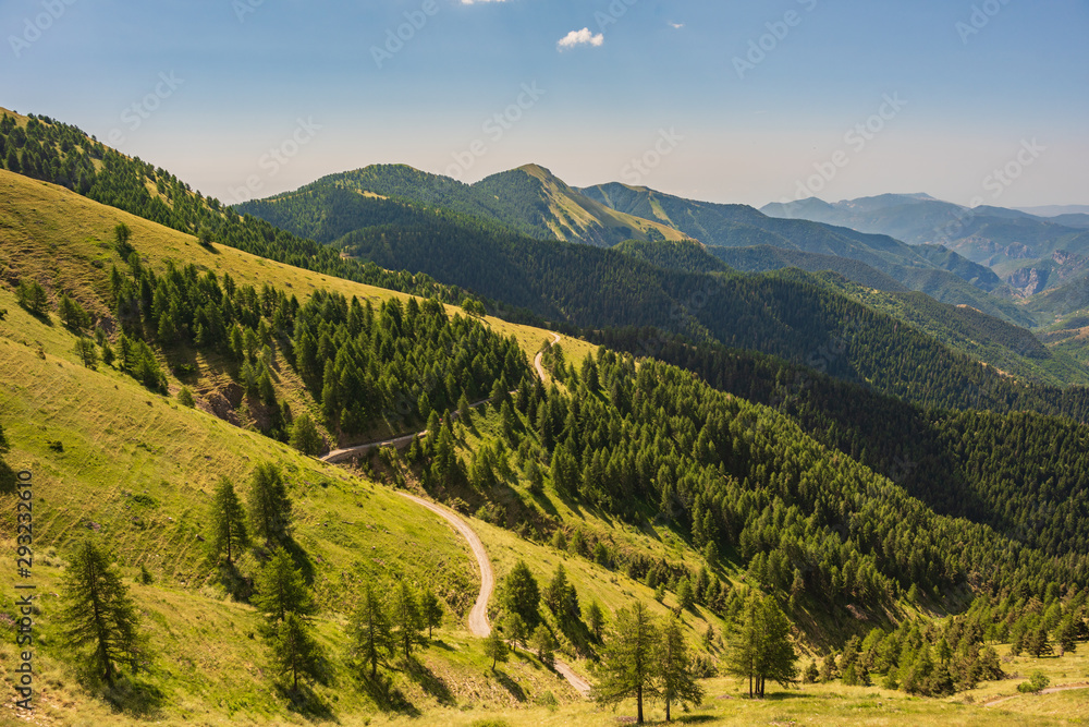 Landscapes of the French Alps, mountains, peaks, altitude of about 1000 meters above sea level