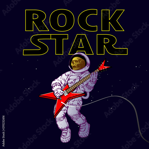  vector image of an astronaut in the image of a rock musician in space in cartoon style © Олег Резник
