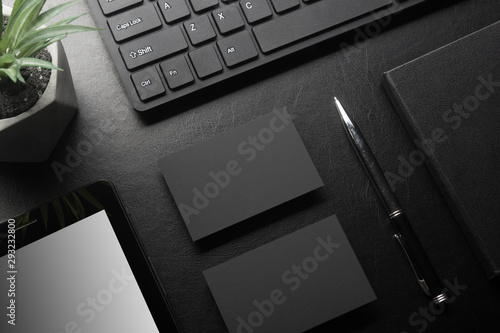 Business cards blank. Mockup on color background. Flat Lay. copy space for text.