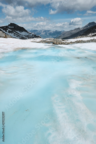 Alpine glacier melting in hot day