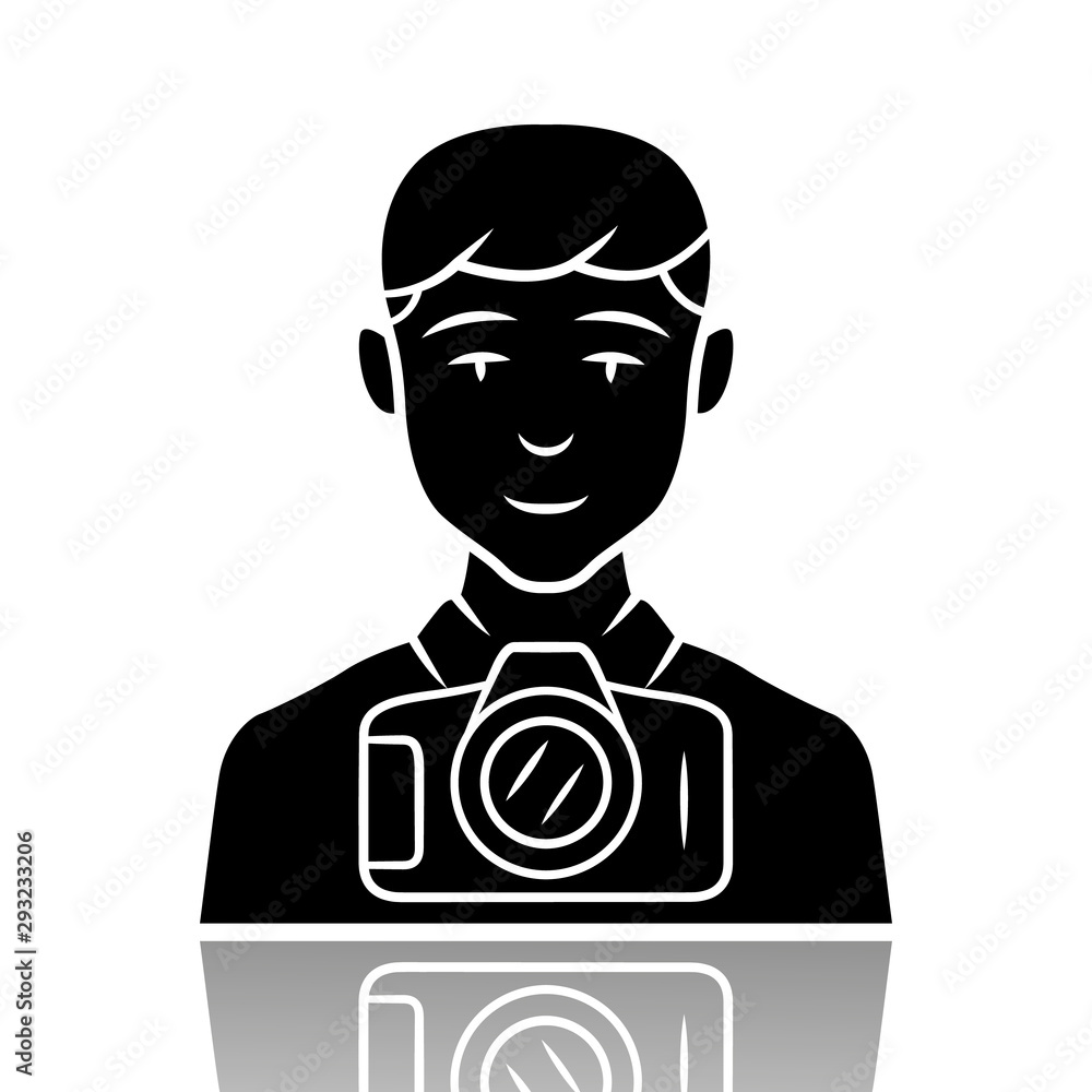 Photojournalist drop shadow black glyph icon. Photographer, paparazzi. Making snapshot. Professional media reporter, correspondent. Journalist taking picture. Isolated vector illustration Photojournalist drop shadow black glyph icon. Photographer, paparazzi. Making snapshot. Professional media reporter, correspondent. Journalist taking picture. Isolated vector illustration