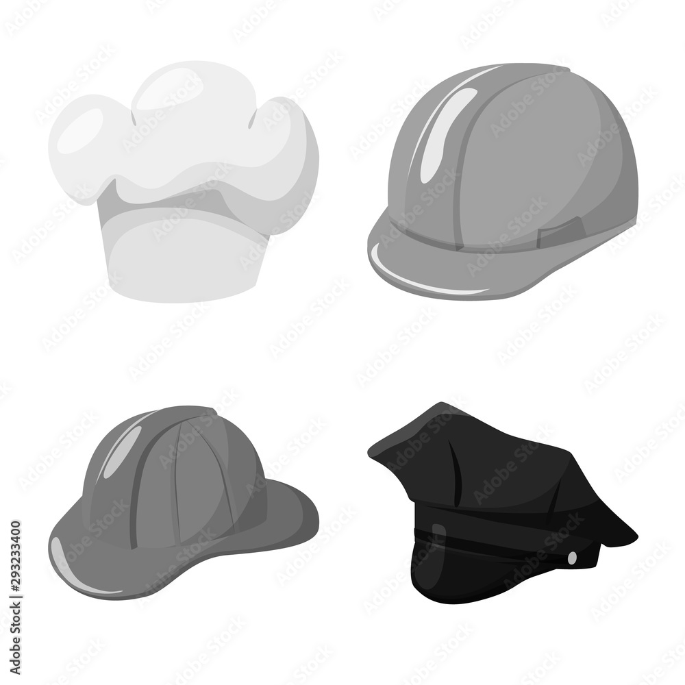 Isolated object of hat and helmet icon. Set of hat and profession stock symbol for web. Isolated object of hat and helmet icon. Set of hat and profession stock symbol for web.