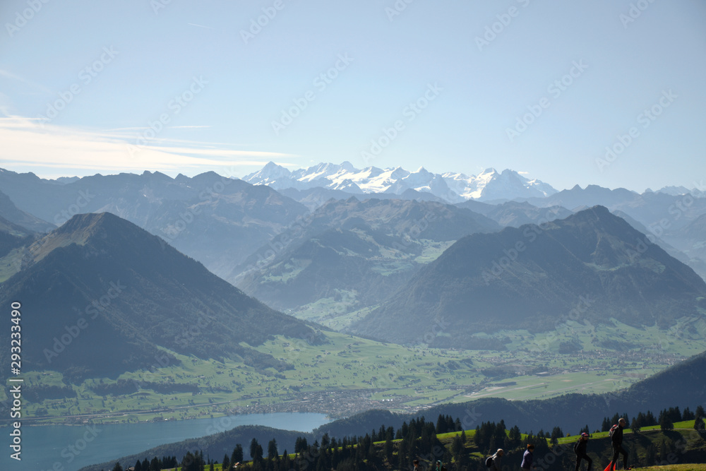Panoramic landscape view from Rigi Kulm, Mount Rigi in Switzerland