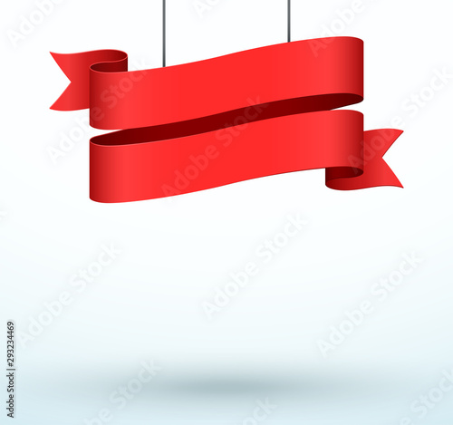 Hanging Title Ribbon 2 Line Red Realistic 3d Banner