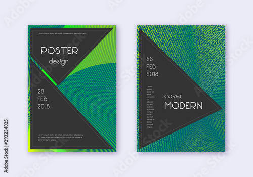 Black cover design template set. Green abstract li