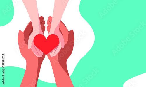 Red heart in the hands of man. A symbol of goodness, mercy, hope and love. Vector illustration in flat style. photo