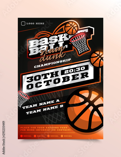 Basketball Sport Flyer Vector. Vertical Card Poster Design For Sport Bar Promotion. Tournament Flyer. Invitation Illustration