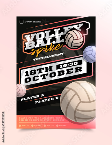 Volleyball Sport Flyer Vector. Vertical Card Poster Design For Sport Bar Promotion. Tournament Flyer. Invitation Illustration