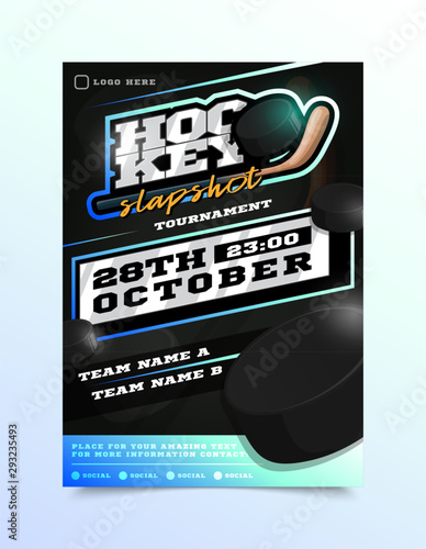 Hockey Sport Flyer Vector. Vertical Card Poster Design For Sport Bar Promotion. Tournament Flyer. Invitation Illustration
