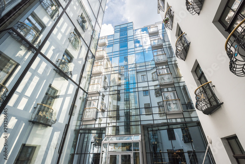 Unusual point of view. Renewed residential building