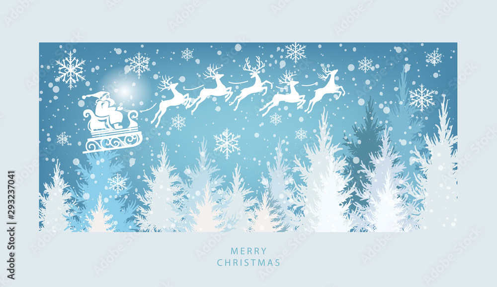 Merry Christmas card with Santa Claus on the sky - obrazy, fototapety, plakaty 