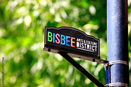Colorful Bisbee Arts and Cultural District sign in downtown historic Bisbee, Arizona photo