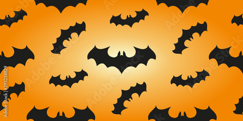 Halloween bat pattern background. Seamless pattern banner with bats in an orange print design