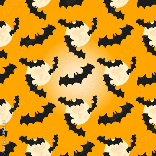 Halloween banner background. Seamless pattern with bats in an orange print design