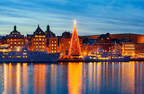 .Stockholms old city with christmas tree