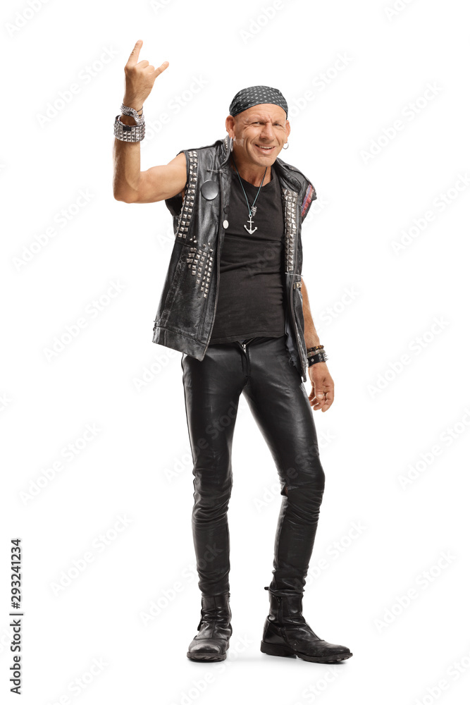 Punker with a headscarf showing horn sign Punker with a headscarf showing horn sign