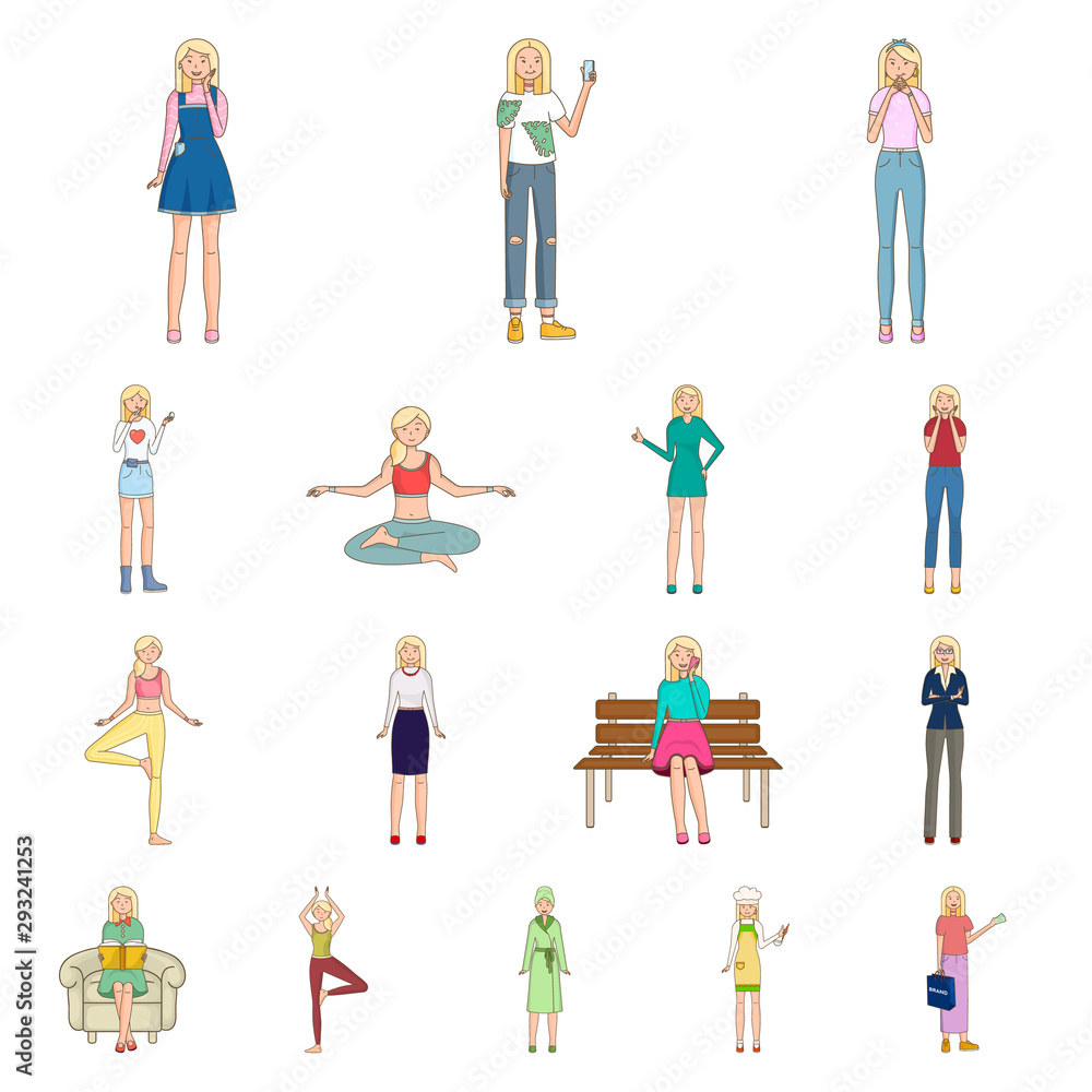 Vector illustration of woman and body sign. Collection of woman and style stock vector illustration.