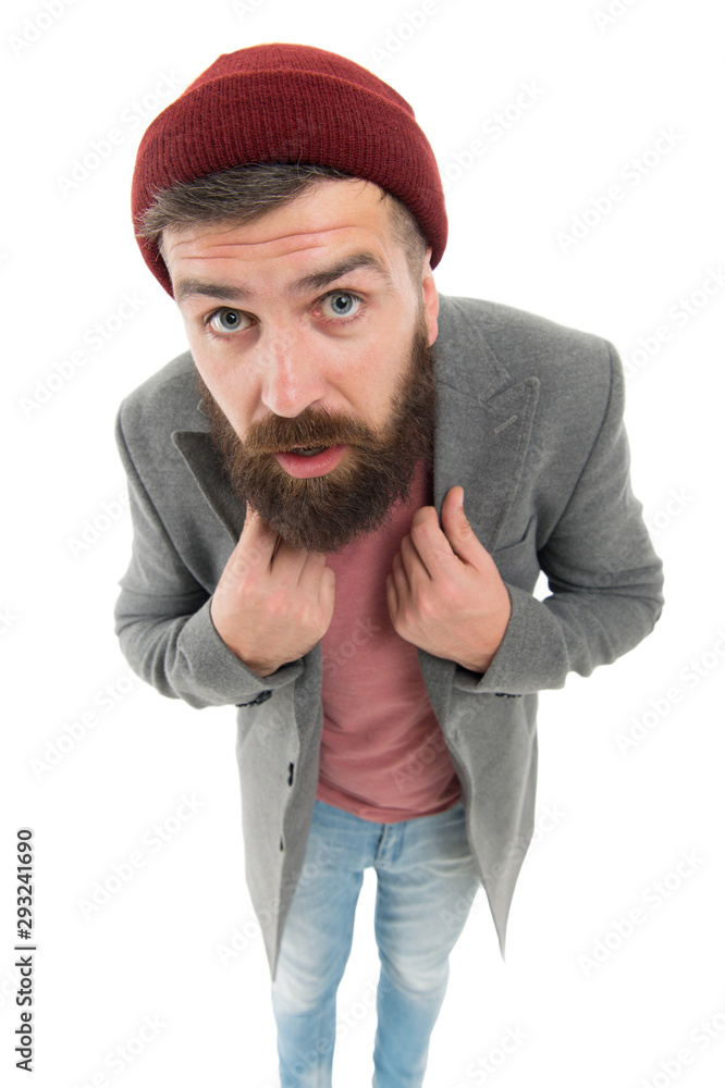 Dressing with style. Trendy hipster with mustache and beard in brutal hipster  style. Fashion caucasian man wearing casual style. Bearded man with  fashionable hair style Stock Photo