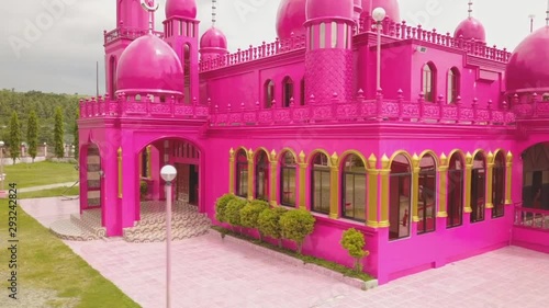 Masjid Dimaukom, Ampatuan, Philippines. The Masjid Dimaukom or Pink Mosque. The Mosque was painted pink to symbolize peace. (aerial photography) photo