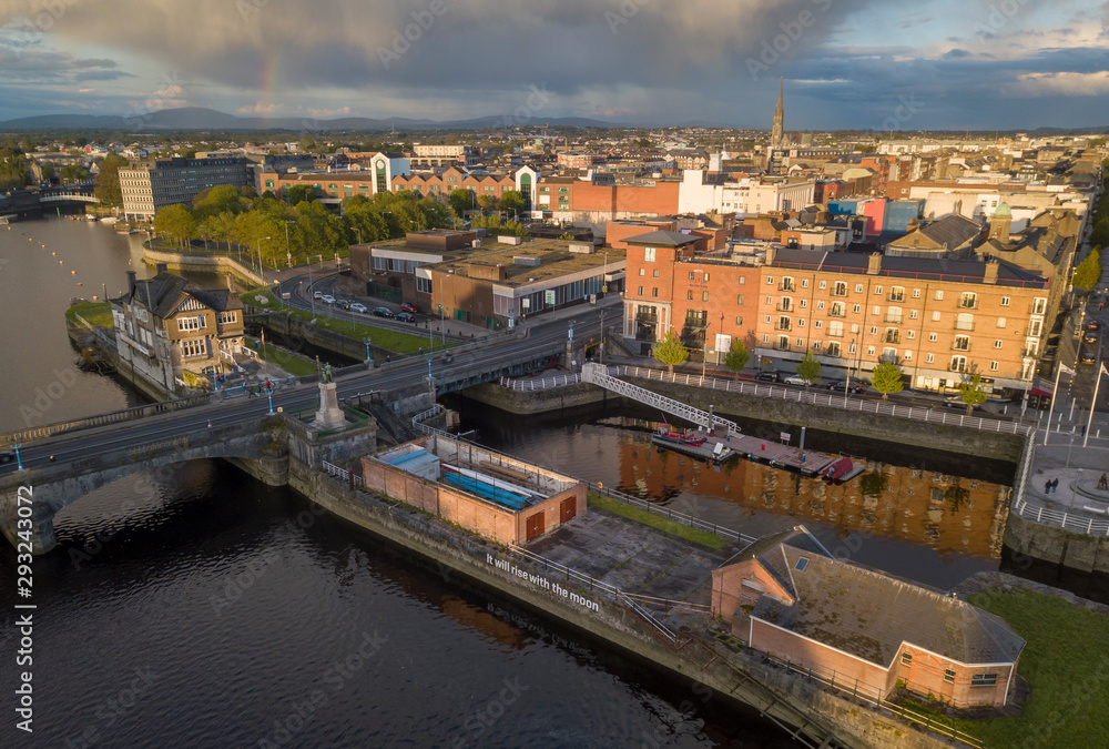 Limerick city center aerial view. Ireland. May, 2019