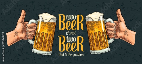 Two beer glass. Vintage vector engraving illustration for poster