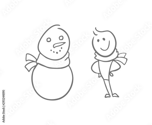 snow doll and man with scarf