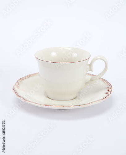 Empty white ceramic coffee or tea cup and saucer isolated on white background_2