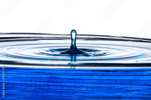 Single drop of water rises out of a calm pool surface into a rounded top column showing an angry face.