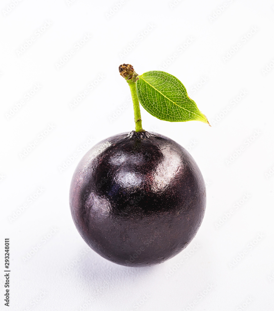 Obraz premium Jaboticaba or jabuticaba is a purplish black-white fruit that can be eaten raw or used to make jams, juices, liqueur or wine. Typical Brazil fruit on white isolated background.