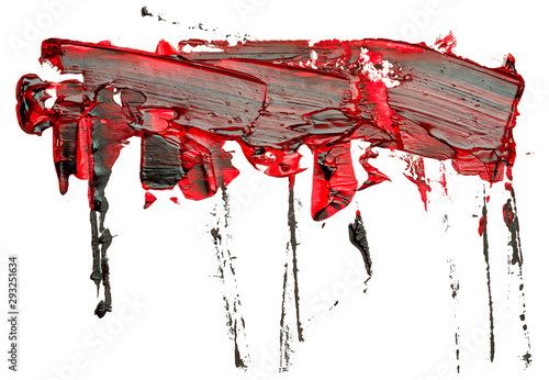 Red and black with long smudges hand drawn vector oil brush stroke. Template for your text.