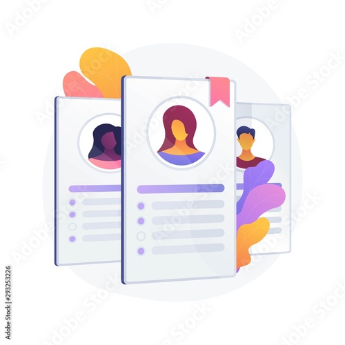 Employees CV, candidates resume. Corporate workers, students ID isolate flat design element. Job applications, avatars, personal information. Vector isolated concept metaphor illustration