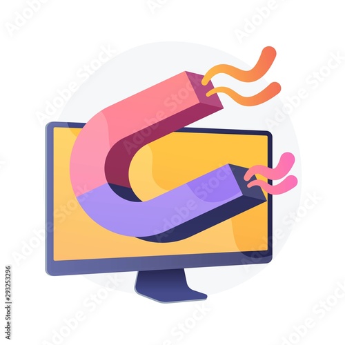 Customer attraction marketing strategy. Digital targeted, advertisement campaign, lead generation. Magnet on computer monitor isolated design element. Vector isolated concept metaphor illustration