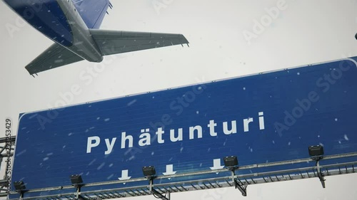 Airplane Landing Pyhatunturi in Christmas photo