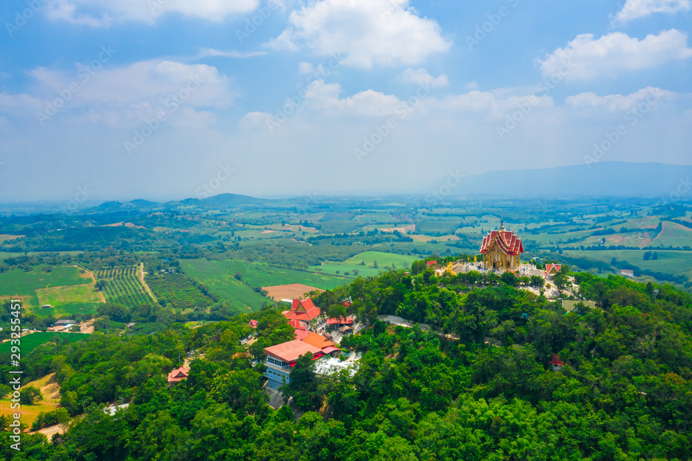 Aerial view of Wat Pa Phu Hai Long located on top of the mountain in Nakhon Ratchasima Province, Thailand