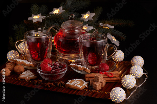 Fototapeta Naklejka Na Ścianę i Meble -  Fruit tea. Christmas and New Year composition.