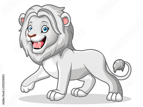 A Cute of white lion cartoon isolated on white background.