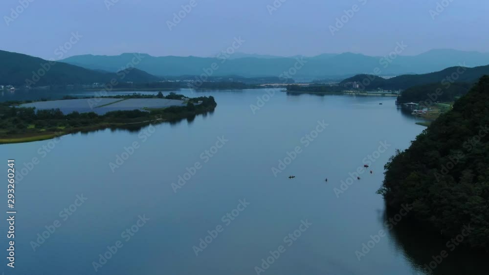 a small river in Korea in the early morning. a small river in Korea in the early morning.