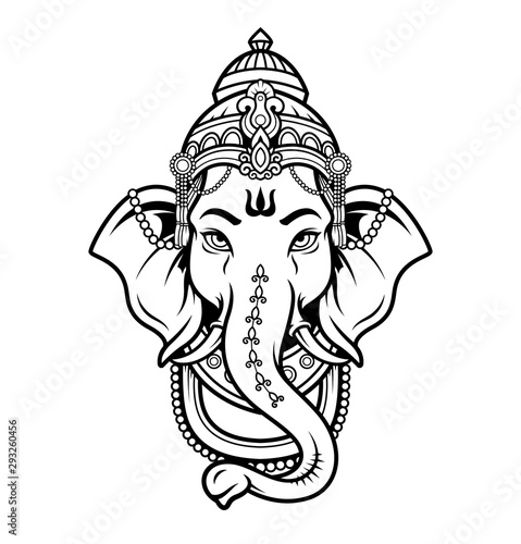 Lord Ganeshhead black and white icon in the linear style