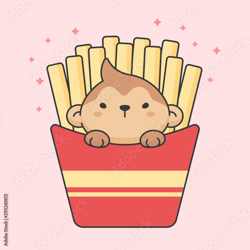 Cute monkey in french fries box