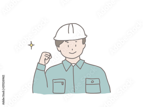 ヘルメットの男性　ガッツポーズ