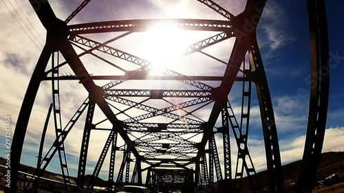 Viewpoint Driving Under Old Style Truss Bridge With Sun