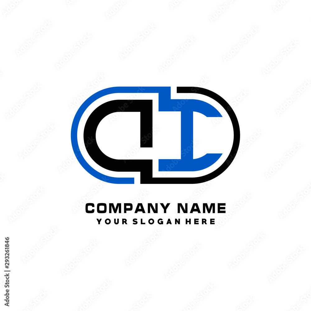 DI initial letters looping linked oval elegant logo blue, black DI initial letters looping linked oval elegant logo blue, black